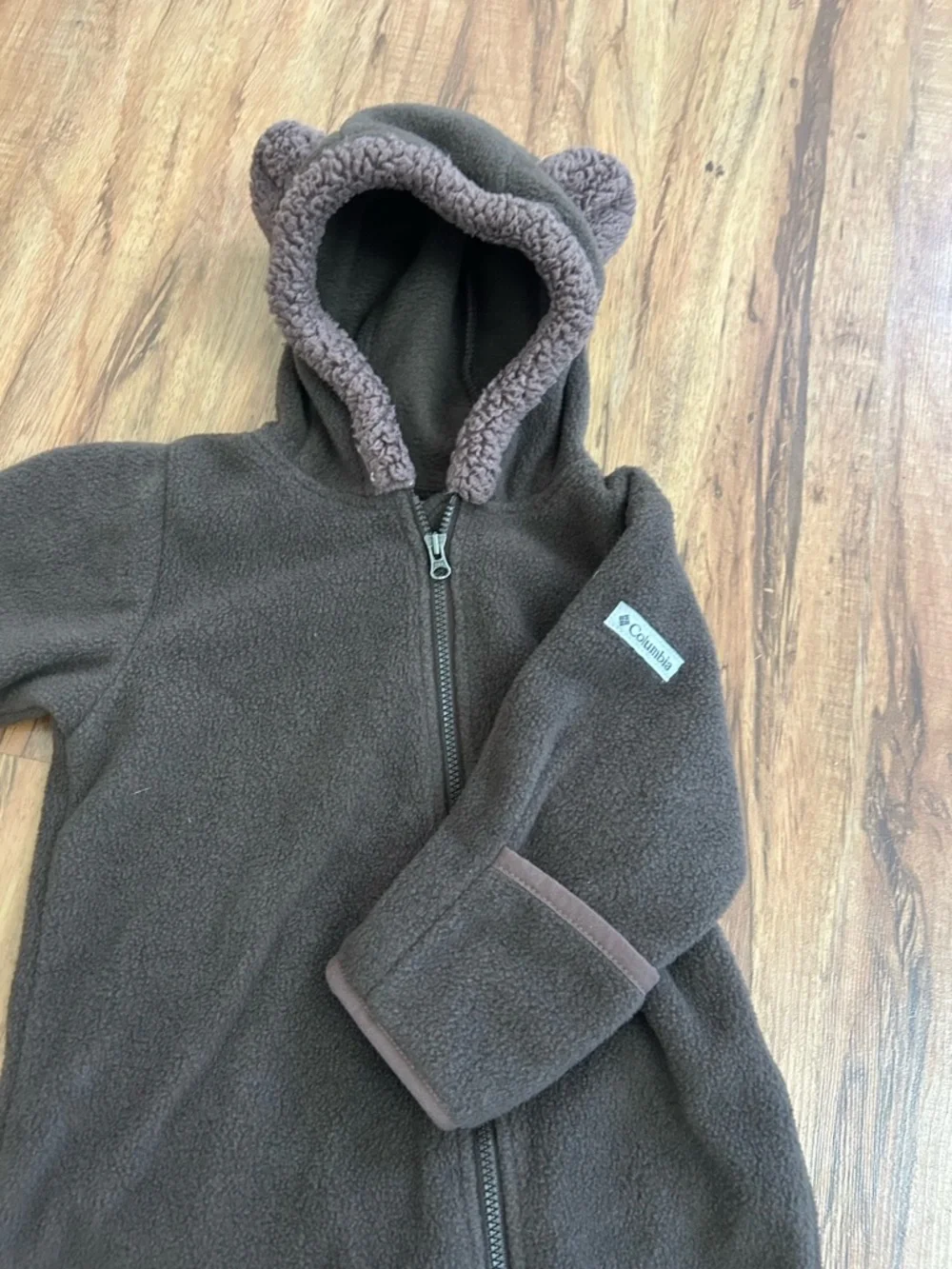 Columbia Tiny Bear ll Brown Fleece One Piece Snow Suit Baby Size 6-12 Mon